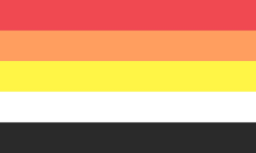 Retângulo composto por cinco faixas horizontais do mesmo tamanho, nas cores vermelha, laranja, amarela, branca e cinza escura.