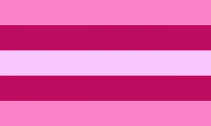 Cinco faixas horizontais do mesmo tamanho, nas cores rosa, rosa escura, rosa clara, rosa escura e rosa.