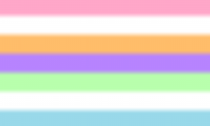 Retângulo que possui 7 faixas horizontais, mais ou menos do mesmo tamanho, nas cores rosa, branca, laranja, roxa, verde clara, branca e azul clara. Todas as faixas estão borradas.