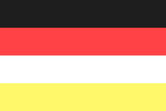 Retângulo dividido em quatro faixas horizontais do mesmo tamanho, nas cores preta, vermelha, branca e amarela.