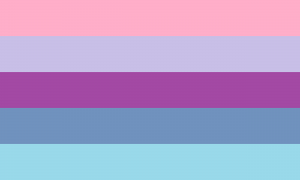 Retângulo composto por cinco faixas horizontais, nas cores rosa clara, lavanda, roxa clara, azul e azul clara.