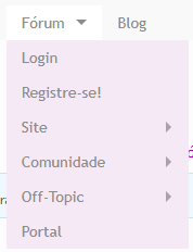 Imagem do menu da barra superior mostrando os links do fórum
