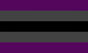 Um retângulo composto por 5 faixas horizontais do mesmo tamanho, nas cores roxa, cinza escura, preta, cinza escura e roxa.