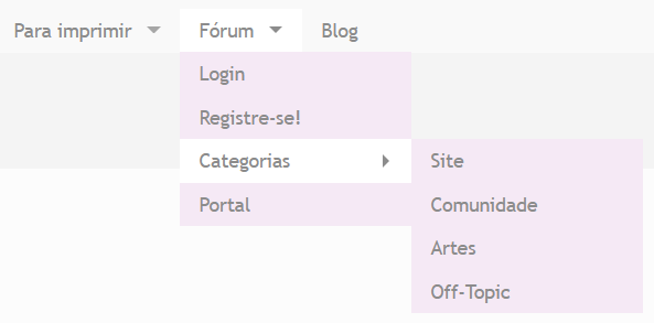 Imagem do menu da barra superior mostrando os links do fórum