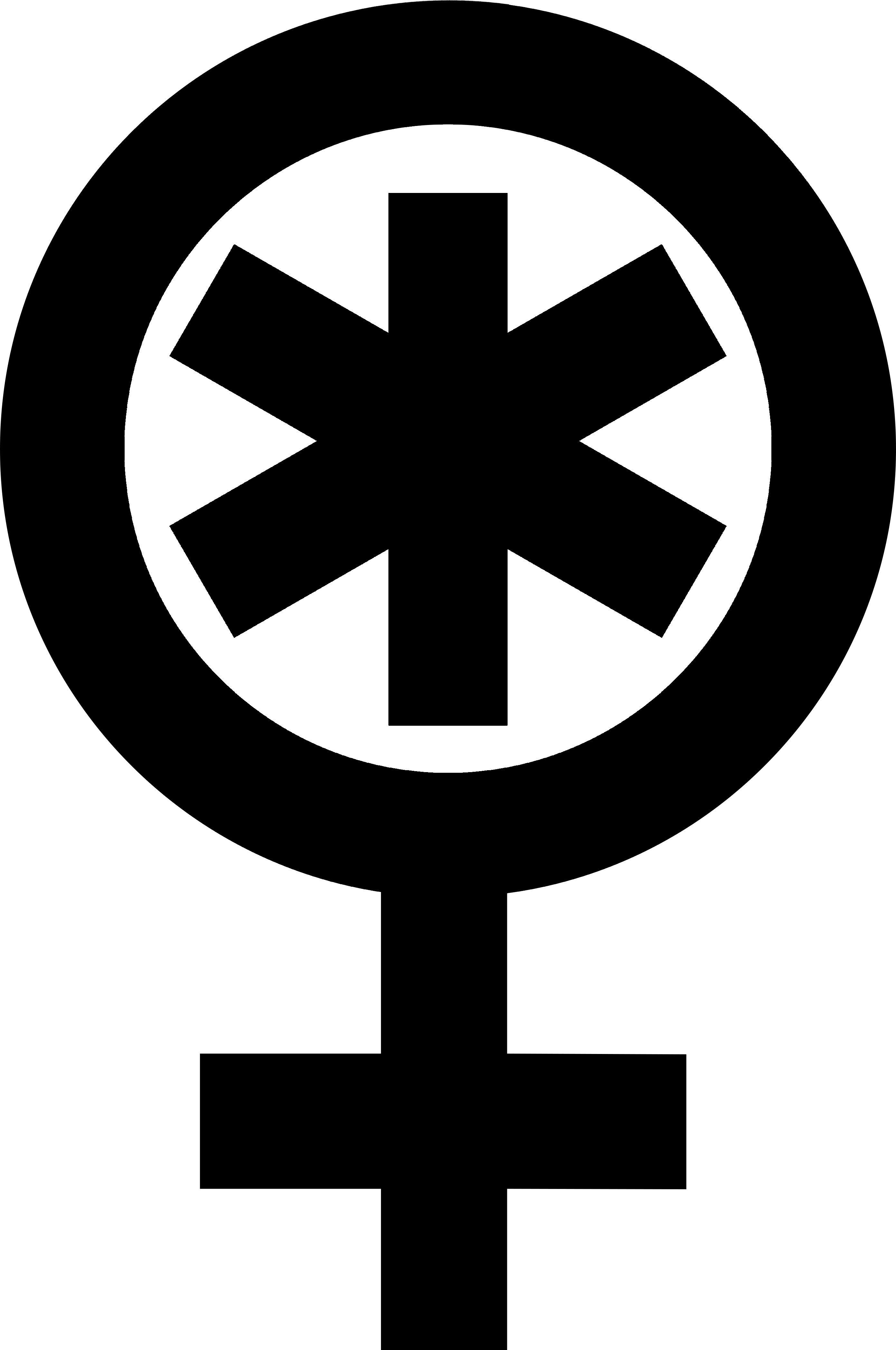 A Venus symbol (circle with an upside-down cross coming out from its border towards down) with an asterisk within the circle.