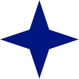 Uma estrela de quatro pontas azul escura totalmente preenchida.