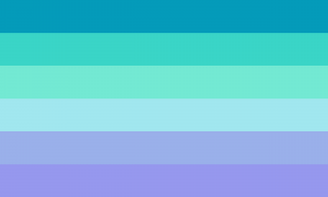 Seis faixas horizontais no mesmo tamanho, nas cores ciano forte, ciano, ciano leve, ciano muito leve, azul muito leve e azul leve.