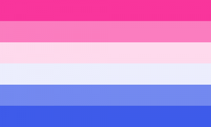 Retângulo composto por 6 faixas horizontais, nas cores rosa, rosa clara, rosa quase branca, azul quase branca, azul e azul forte.