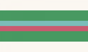 6 faixas horizontais na proporção 2:2:1:1:2:2. Suas cores são branca, verde, verde água, vermelha acinzentada, verde e branca.