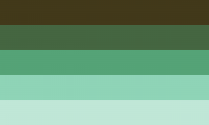 Retângulo composto por cinco faixas horizontais, em cores que variam entre um tom escuro e um tom claro de verde, formando uma espécie de degradê entre o resto das faixas.