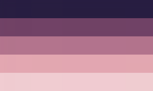 Retângulo composto por cinco faixas horizontais, em cores que variam entre um tom escuro de roxo e um tom claro de rosa, formando uma espécie de degradê entre o resto das faixas.