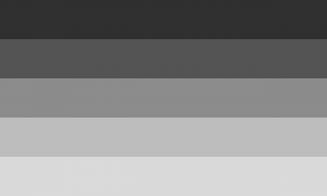 Retângulo composto por cinco faixas horizontais, em cores que variam entre um tom escuro e um claro de cinza, formando uma espécie de degradê entre o resto das faixas.