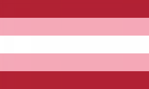 Cinco faixas horizontais, nas cores vermelha, rosa, branca, rosa e vermelha.