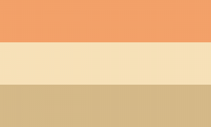 Retângulo dividido em três faixas horizontais do mesmo tamanho, nas cores laranja clara, creme e marrom clara.