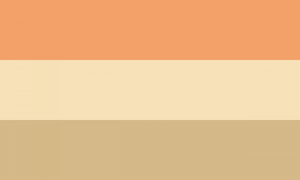 Retângulo dividido em três faixas horizontais do mesmo tamanho, nas cores laranja clara, creme e marrom clara.
