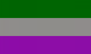 Um retângulo composto por três faixas horizontais do mesmo tamanho: verde escura, cinza e roxa.