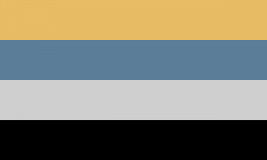 Retângulo composto por 4 faixas horizontais do mesmo tamanho, nas cores laranja, azul, cinza e preta. As cores possuem pouca saturação.