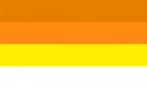 Retângulo composto por quatro faixas: marrom clara, laranja, amarela e branca.