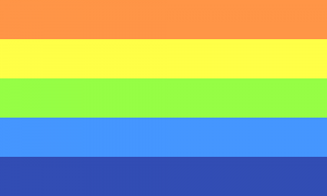 Retângulo composto por 5 faixas horizontais do mesmo tamanho, nas cores laranja, amarela, verde clara, azul e azul escura.