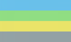 Retângulo composto por 4 faixas horizontais do mesmo tamanho, cujas cores são tons claros e pouco saturados das cores azul, verde, amarela e cinza.