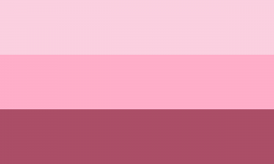 Retângulo composto por três faixas horizontais do mesmo tamanho, em três tons de rosa diferentes. O primeiro tom é bem claro, o segundo é claro mas não tão claro e o terceiro é escuro.