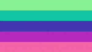 Retângulo composto por 5 faixas horizontais do mesmo tamanho, nas cores verde clara, turquesa, índigo, magenta e rosa.