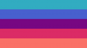 Bandeira composta por cinco faixas horizontais do mesmo tamanho nas cores turquesa, azul, roxa, rosa avermelhada e laranja.