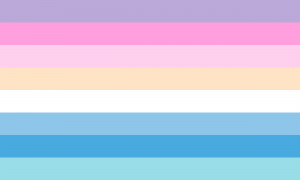 Retângulo composto por 8 faixas horizontais do mesmo tamanho, nas cores roxa fria, rosa, rosa clara, laranja pastel, branca, azul pastel, azul e ciano.