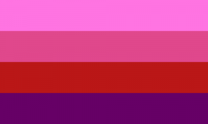 Retângulo composto por quatro faixas horizontais do mesmo tamanho, nas cores rosa, rosa avermelhada, vermelha e roxa.