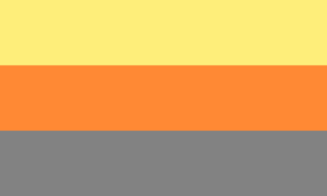 Retângulo composto por três faixas horizontais do mesmo tamanho, nas cores amarela, laranja e cinza.