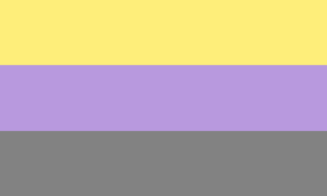 Retângulo composto por três faixas horizontais do mesmo tamanho, nas cores amarela, lavanda e cinza.