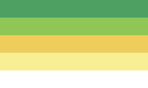 Retângulo composto por cinco faixas iguais do mesmo tamanho, nas cores verde, verde clara, amarela, amarela clara e branca.