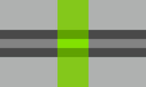 Uma bandeira similar à anterior, mas ao invés da faixa vertical central ser composta pelas cores rosa e vermelha, ela é composta por tons de verde: um médio para a primeira e para a última faixa, um escuro para a segunda e quarta faixa e um claro para a faixa central.