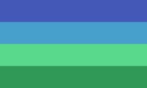 Retângulo dividido em quatro faixas horizontais, nas cores azul, azul-piscina, verde-brilhante e verde.