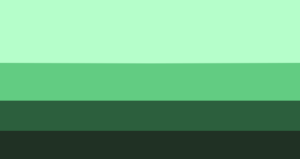 4 faixas horizontais na proporção 22:13:11:10. Suas cores são verde água, esmeralda, verde azulada e verde escura.