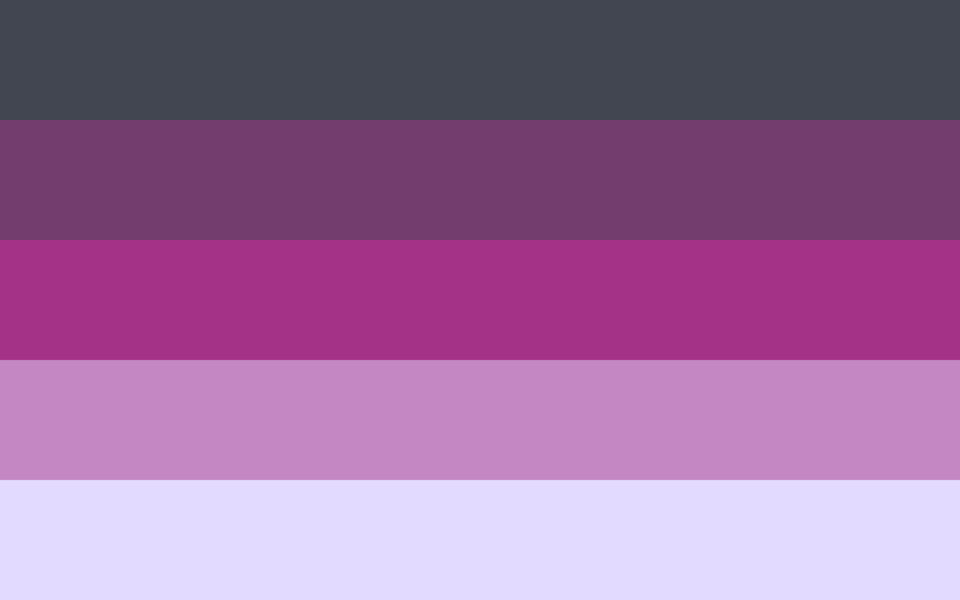 Retângulo composto por cinco faixas horizontais do mesmo tamanho, cujas cores são roxas em tons que vão de um quase preto até um tom quase branco.