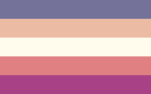 Retângulo composto por cinco faixas horizontais do mesmo tamanho, nas cores azul, cinza alaranjada, branca amarelada, vermelha clara e rosa escura.