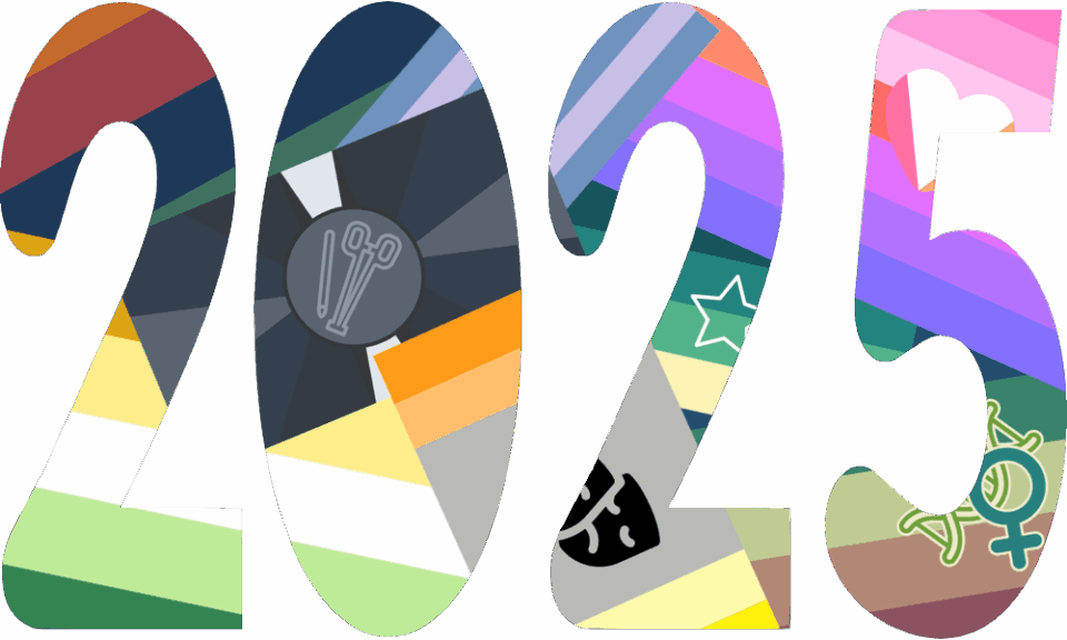 O número 2025 composto pelas bandeiras verásica, outhercure, nixiana, rosgôldica, piercio, steminine, fictinen e astresque.